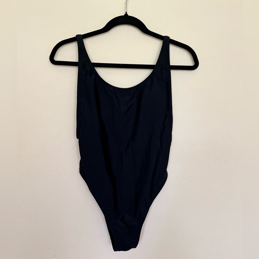 Xhilaration Black One Piece Swimsuit Medium High Leg Cheeky Adjustable